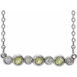 Sterling Silver Natural Peridot & .08 CTW Natural Diamond Bezel-Set 16-18" Necklace
