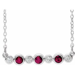 Sterling Silver Lab-Grown Ruby & .08 CTW Natural Diamond Bezel-Set 16-18" Necklace