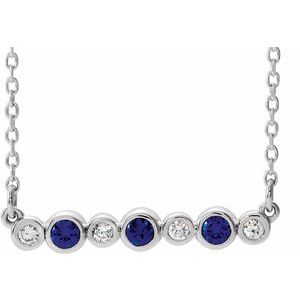 14K White Natural Blue Sapphire & .08 CTW Natural Diamond Bezel-Set 16-18" Necklace