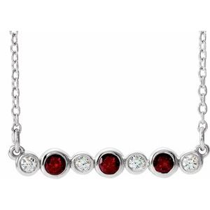 14K White Natural Mozambique Garnet & .08 CTW Natural Diamond Bezel-Set 16-18" Necklace