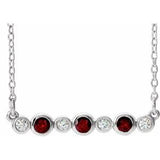 Sterling Silver Natural Mozambique Garnet & .08 CTW Natural Diamond Bezel-Set 16-18" Necklace