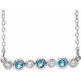 14K White Natural Aquamarine & .08 CTW Natural Diamond Bezel-Set 16-18" Necklace