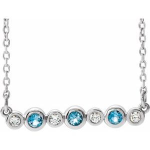 Sterling Silver Natural Aquamarine & .08 CTW Natural Diamond Bezel-Set 16-18" Necklace