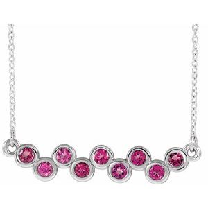 Platinum Natural Pink Tourmaline Bezel-Set Bar 16-18" Necklace