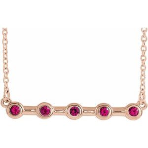 14K Rose Lab-Grown Ruby Bezel-Set Bar 16" Necklace