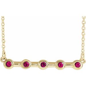 14K Yellow Natural Ruby Bezel-Set Bar 16" Necklace