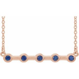 14K Rose Lab-Grown Blue Sapphire Bezel-Set Bar 16" Necklace