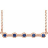 14K Rose Natural Blue Sapphire Bezel-Set Bar 18" Necklace