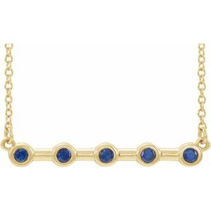 14K Yellow Natural Blue Sapphire Bezel-Set Bar 18" Necklace