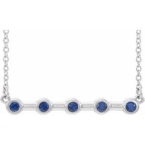 Platinum Natural Blue Sapphire Bezel-Set Bar 16" Necklace