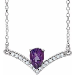 Sterling Silver Natural Amethyst & .06 CTW Natural Diamond 16" Necklace