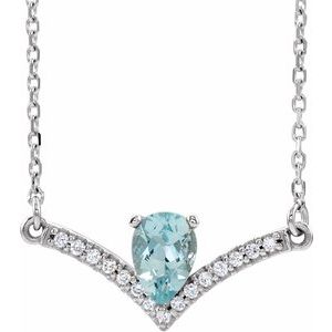 Platinum Natural Aquamarine & .06 CTW Natural Diamond 18" Necklace