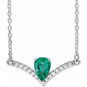 Platinum Natural Emerald & .06 CTW Natural Diamond 18" Necklace