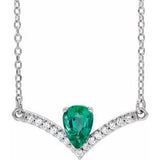 14K White Lab-Grown Emerald & .06 CTW Natural Diamond 16" Necklace