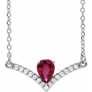 Sterling Silver Natural Ruby & .06 CTW Natural Diamond 18" Necklace