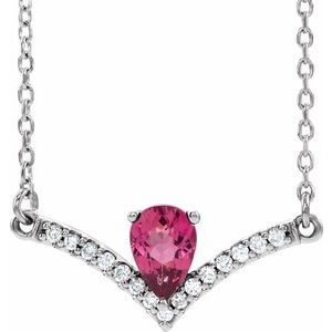 Sterling Silver Natural Pink Tourmaline & .06 CTW Natural Diamond 18" Necklace