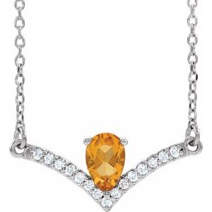 Platinum Natural Citrine & .06 CTW Natural Diamond 18" Necklace