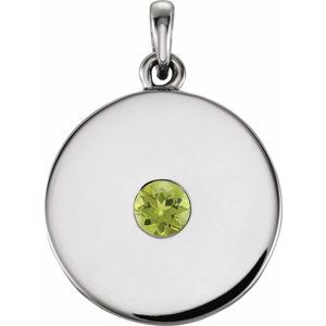 Platinum Natural Peridot Disc Pendant
