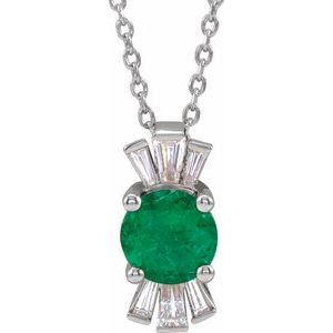 Platinum Natural Emerald & 1/6 CTW Natural Diamond 16-18" Necklace