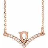 14K Rose 6x4 mm Pear .06 CTW Natural Diamond Semi-Set V 16" Necklace