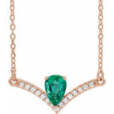 14K Rose Natural Emerald & .06 CTW Natural Diamond 18" Necklace