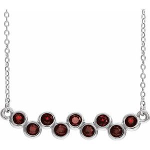 14K White Natural Mozambique Garnet Bezel-Set Bar 16-18" Necklace