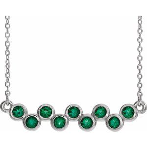 14K White Natural Emerald Bezel-Set Bar 16-18" Necklace