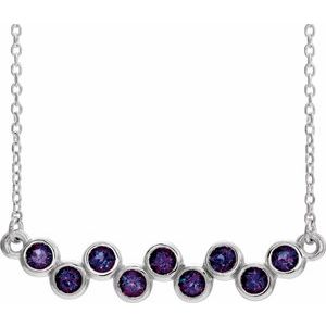 14K White Natural Alexandrite Bezel-Set Bar 16-18" Necklace