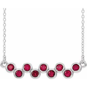 Platinum Lab-Grown Ruby Bezel-Set Bar 16-18" Necklace