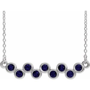 14K White Natural Blue Sapphire Bezel-Set Bar 16-18" Necklace