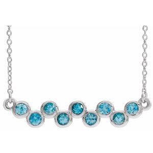 Platinum Natural Blue Zircon Bezel-Set Bar 16-18" Necklace