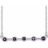 Sterling Silver Natural Amethyst Bezel-Set Bar 18" Necklace