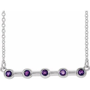 Sterling Silver Natural Amethyst Bezel-Set Bar 18" Necklace