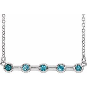 14K White Natural Blue Zircon Bezel-Set Bar 16" Necklace