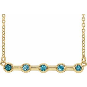 14K Yellow Natural Blue Zircon Bezel-Set Bar 18" Necklace
