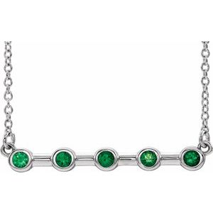 14K White Lab-Grown Emerald Bezel-Set Bar 18" Necklace