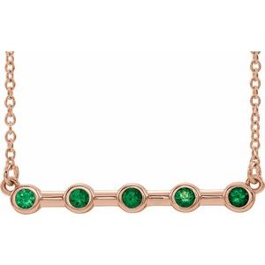 14K Rose Natural Emerald Bezel-Set Bar 16" Necklace