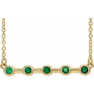 14K Yellow Natural Emerald Bezel-Set Bar 16" Necklace