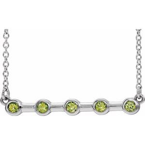 14K White Natural Peridot Bezel-Set Bar 18" Necklace