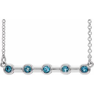 Sterling Silver Natural Aquamarine Bezel-Set Bar 16" Necklace