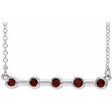 14K White Natural Mozambique Garnet Bezel-Set Bar 16" Necklace