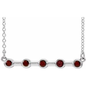 Platinum Natural Mozambique Garnet Bezel-Set Bar 18" Necklace