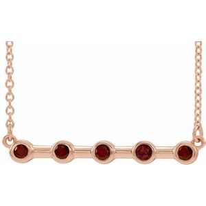 14K Rose Natural Mozambique Garnet Bezel-Set Bar 18" Necklace