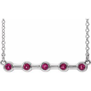 Platinum Natural Pink Tourmaline Bezel-Set Bar 18" Necklace