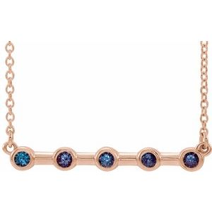 14K Rose Lab-Grown Alexandrite Bezel-Set Bar 16" Necklace