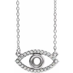 Platinum 3.5 mm Round Natural White Sapphire Semi-Set Evil Eye 16" Necklace