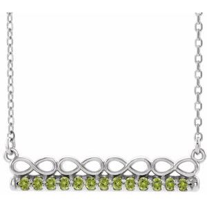 Sterling Silver Natural Peridot Infinity-Inspired Bar 16" Necklace