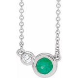 14K White Natural Emerald & .02 CTW Natural Diamond 16" Necklace