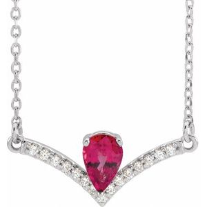 Platinum Lab-Grown Ruby & .06 CTW Natural Diamond 18" Necklace