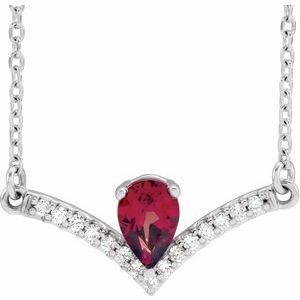 14K White Natural Mozambique Garnet & .06 CTW Natural Diamond 18" Necklace